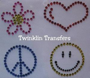 Rhinestone Iron On Transfer FLOWER HAPPY HEART PEACE