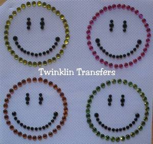 Rhinestone Iron On Transfer RETRO HAPPY FACE GROOVY