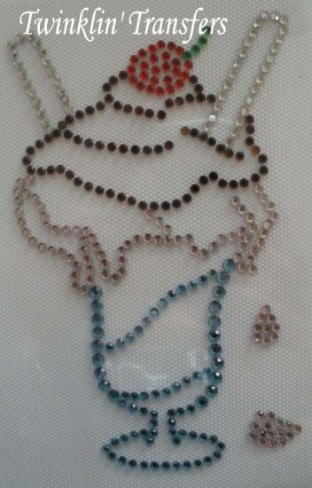 Rhinestone Transfer Iron On ICE CREAM SUNDAE CHERRY