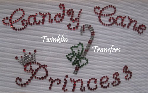 Rhinestone Hot Fix Iron On Transfer CANDY CANE PRINCESS
