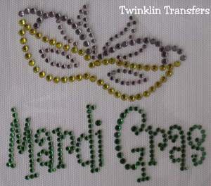 Rhinestone Hot Fix Iron On Transfer MARDI GRAS MASK