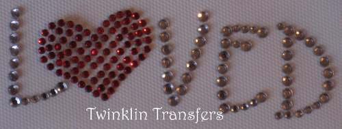 Rhinestone Iron On Transfer VALENTINE LOVED RED HEART