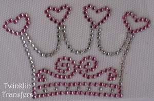 Rhinestone Iron On Transfer PINK HEART CROWN PRINCESS