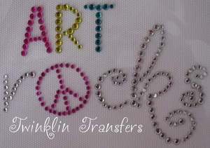 Rhinestone Iron On Transfer ART ROCKS PEACE SIGN PINK