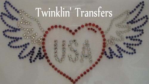 Rhinestone Transfer Hot Fix Iron On USA HEART WINGS