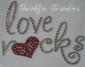 Rhinestone Hot Fix Iron On Transfer LOVE ROCKS HEART