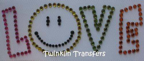 Rhinestone Iron On Transfer SMILE HAPPY FACE LOVE RETRO