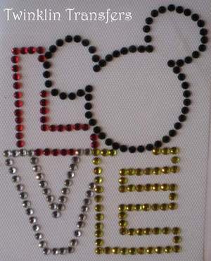 Rhinestone Hot Fix Iron On Transfer MICKEY LOVE