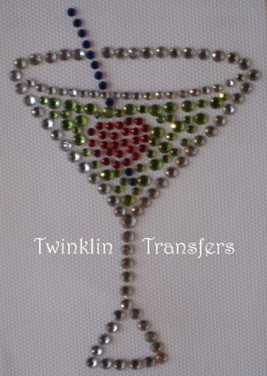 Rhinestone Hot Iron On Transfer APPLE MARTINI CHERRY