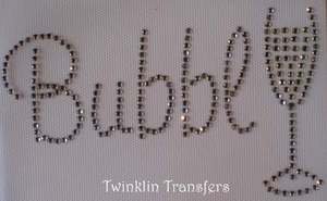 Rhinestone Hot Iron On Transfer BUBBLY CHAMPAGNE GLASS