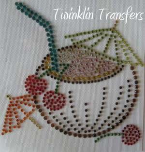 Rhinestone Transfer Iron On TROPICAL COCONUT COCKTAIL