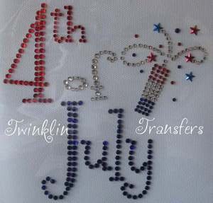Rhinestone Iron On Transfer 4th of July FIRECRACKER USA