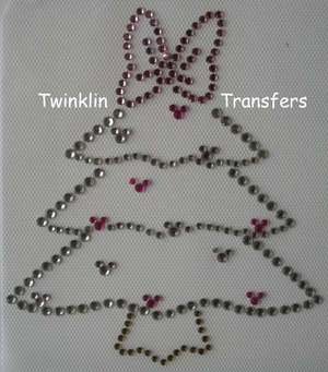 Rhinestone Transfer Iron On MINNIE CHRISTMAS TREE BOW