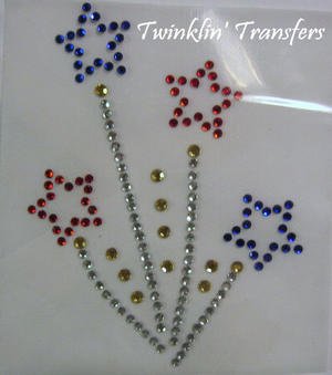 Rhinestone Transfer Hot Fix Iron On STARS FIREWORKS USA