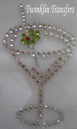 Rhinestone Transfer Hot Fix Iron On MARTINI GLASS OLIVE