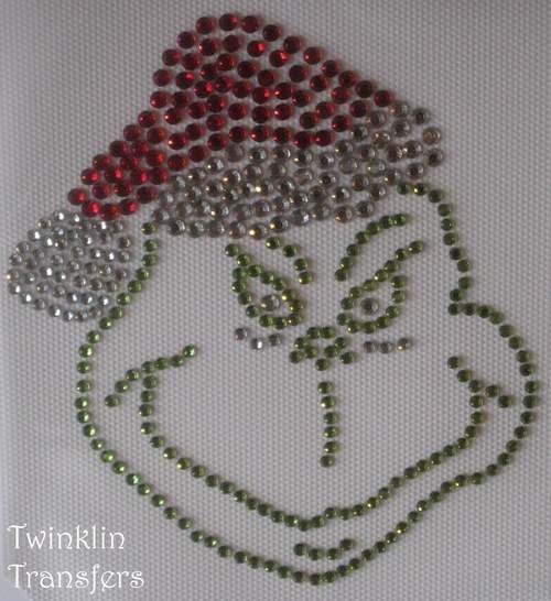 Rhinestone Transfer Iron On CHRISTMAS GRINCH SANTA HAT