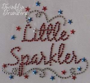 Rhinestone Iron On Transfer LITTLE SPARKLER JULY 4 USA