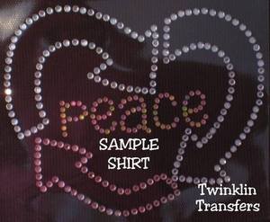 Rhinestone Iron On Transfer RECYCLE HEART PEACE PINK