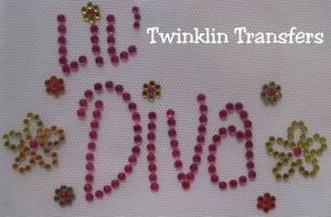 Rhinestone Iron On Transfer RETRO LIL DIVA PINK FLOWERS