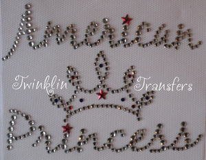 Rhinestone Hot Iron On Transfer AMERICAN PRINCESS TIARA