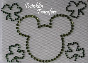 Rhinestone Transfer Hot Fix Iron On MICKEY w/ SHAMROCKS