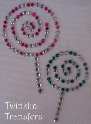 Rhinestone Hot Fix Iron On Transfer LOLLIPOPS HOT PINK