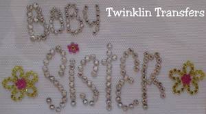 Rhinestone Hot Iron On Transfer BABY SISTER FLOWER PINK