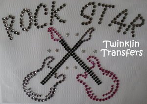Rhinestone Transfer Iron On ROCK STAR GUITAR HOT PINK