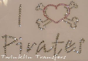 Rhinestone Transfer IronOn LOVE PIRATE HEART CROSSBONES