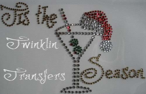 Rhinestone Transfer Iron On CHRISTMAS SANTA HAT MARTINI