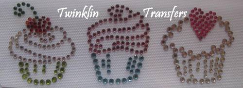 Rhinestone Hot Fix Iron On Transfer CUPCAKE TRIO #2
