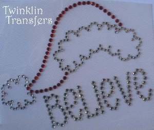 Rhinestone Transfer Iron On CHRISTMAS SANTA HAT BELIEVE