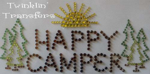 Rhinestone Transfer Iron On HAPPY CAMPER SUN TREE