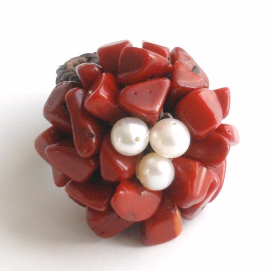 Red Jasper and Pearl Ring