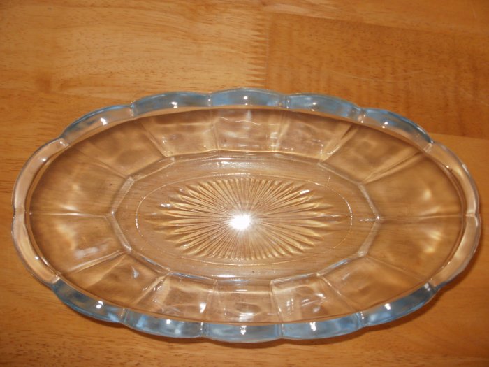 Cut Glass Oblong Light Blue Candy Dish
