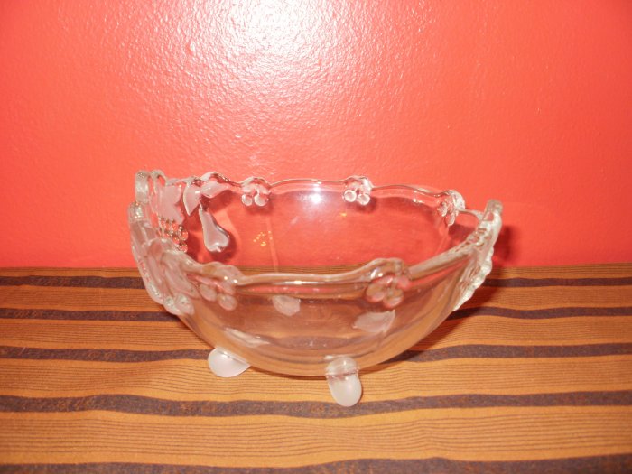 Cut Glass Fruit Frosted Engraved Candy Dish