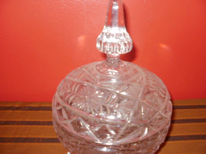 Cut Glass Large Candy Dish with Tower Lid