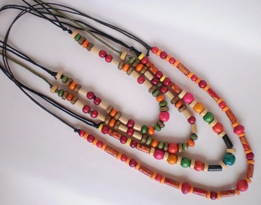 Natural Wood Necklace Wood Summer Mix Colors Wooden beaded necklace