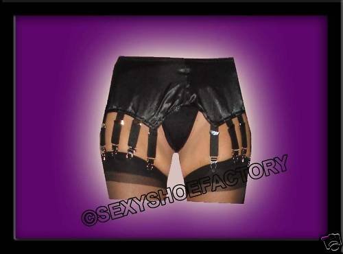 Kinky 12 strap Black Satin Garter Suspender Belt sz lg