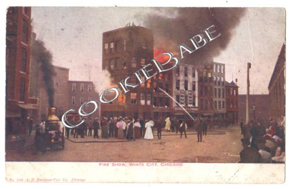 WHITE CITY FIRE CHICAGO Antique Fire Engine Postcard F8
