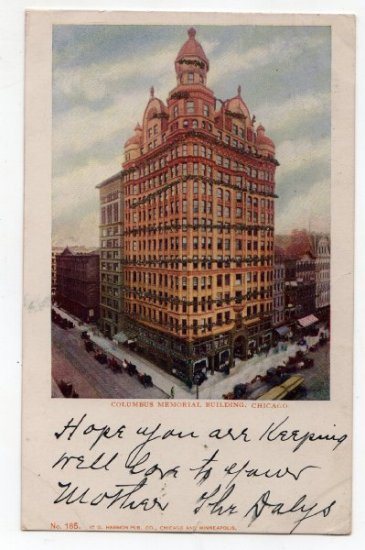 Vtg UDB 1905 COLUMBUS MEMORIAL BUILDING Chicago IL F128