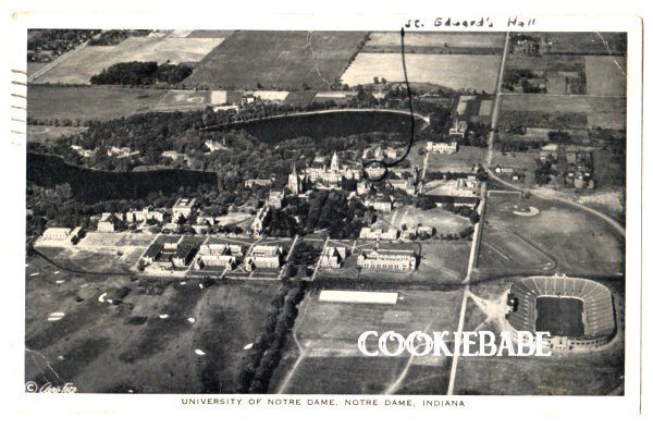 1945 NOTRE DAME UNIVERSITY, IN Old Aerial View Postcard
