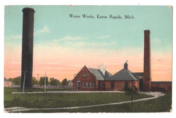 1914 Vtg Postcard EATON RAPIDS MI Water Works F4 Color