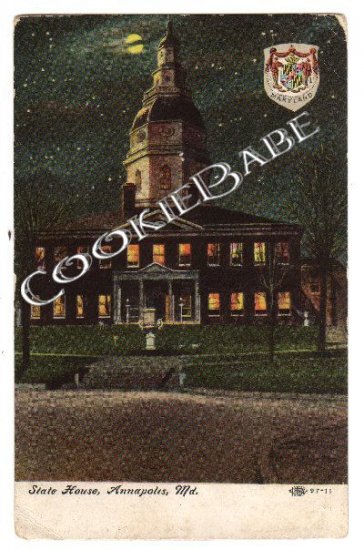 1911 Oldest STATE HOUSE Nite Annapolis, MD Postcard F17