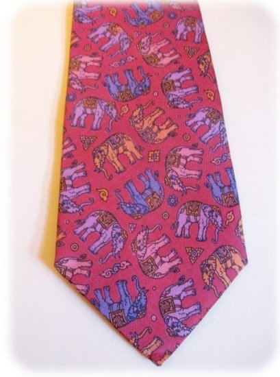Handmade RED THAI SILK Mens Tie: ELEPHANTS!