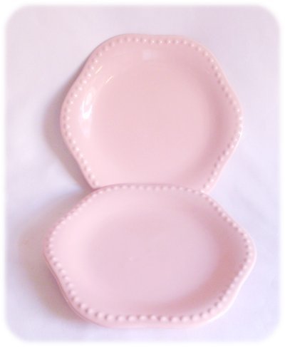 PINK Salad/Dessert PLATES *HOME* BEADED RIM Hexagon