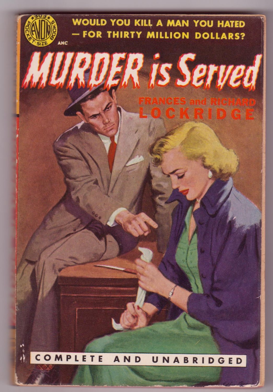 Murder Is Served, Lockridge, Vintage Paperback Book, Avon #363, Mystery, Detective