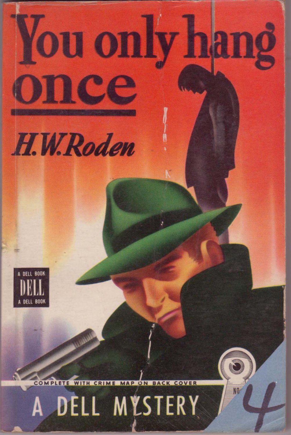 You Only Hang Once, H.W. Roden, Vintage Paperback Book, Dell Mapback #102, Mystery