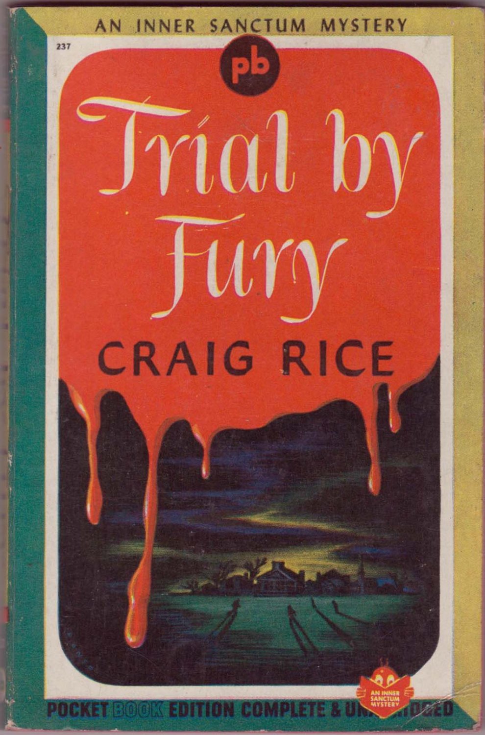 Trial By Fury, Craig Rice, Vintage Paperback, Pocket Books #237, Murder, Mystery