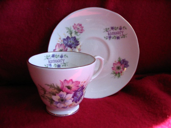 January Tea Cup and Saucer Royal Winchester England cuppatea.ecrater.com